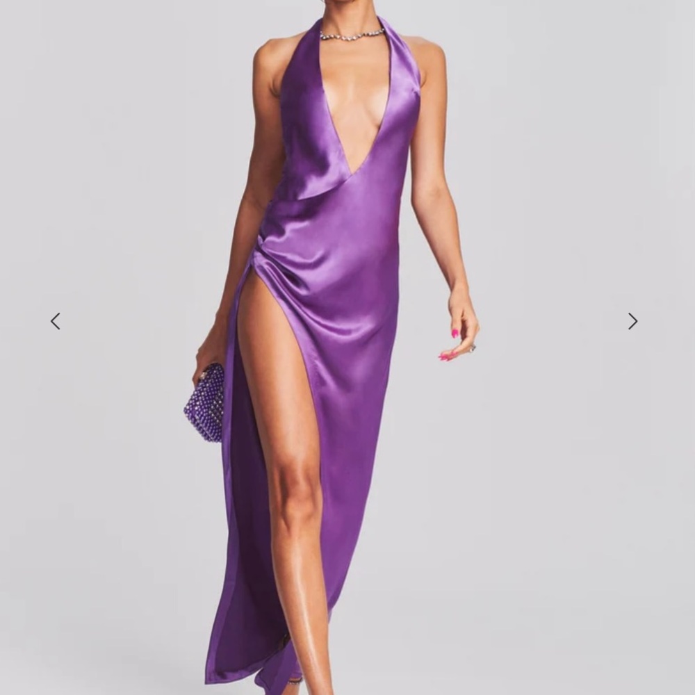 Retrofete Valeria Halter Neck Maxi Dress Size Large Purple Orchid High Slit New